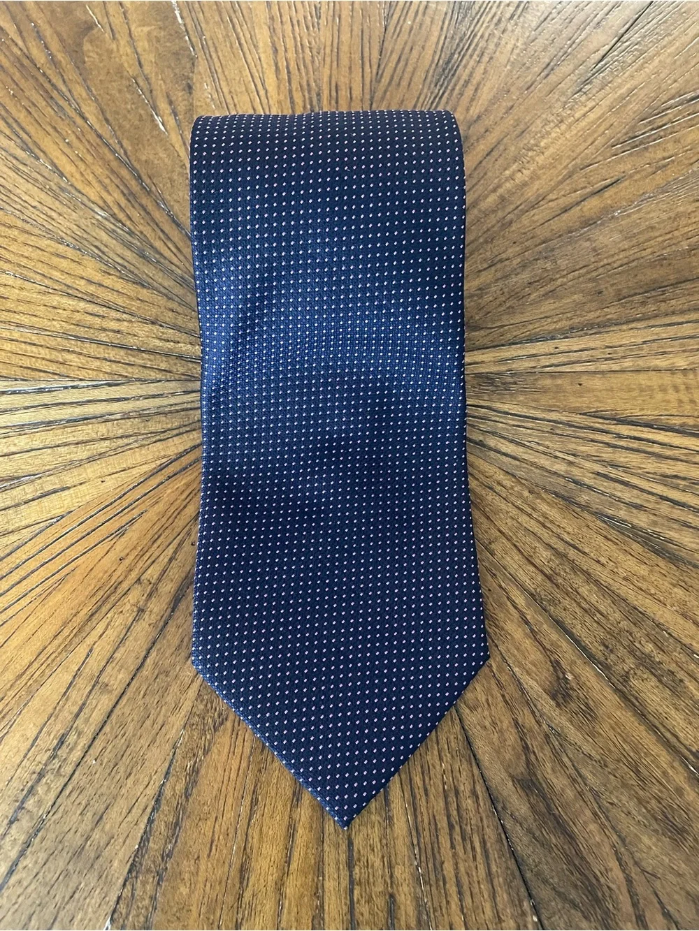 Hermes Navy Silk Tie with Pink Microdot Detail